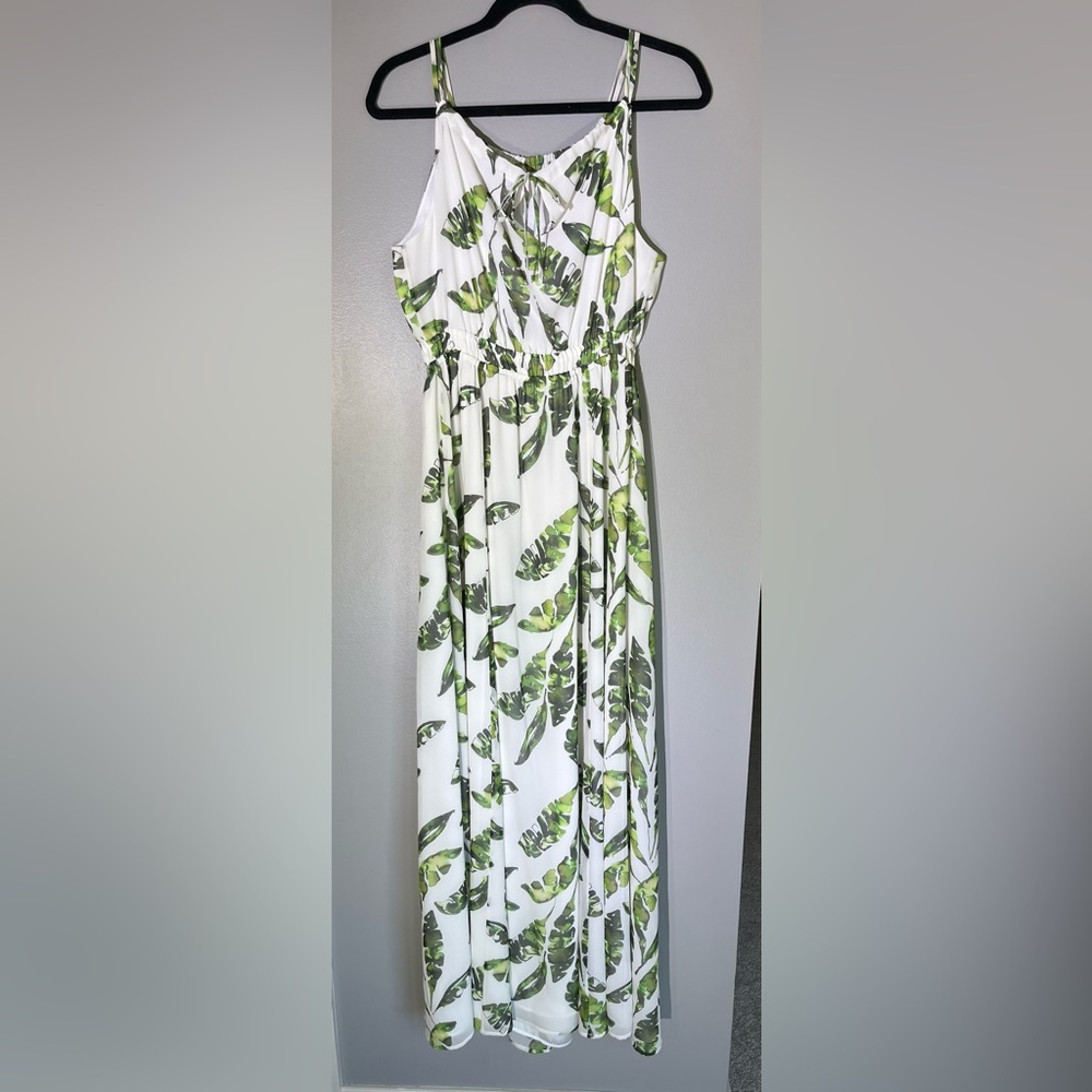 NWOT Tommy Bahama Watercolor Halter Style Maxi Dress, Palms, Botanical, Luxury 4 - Picture 4 of 5
